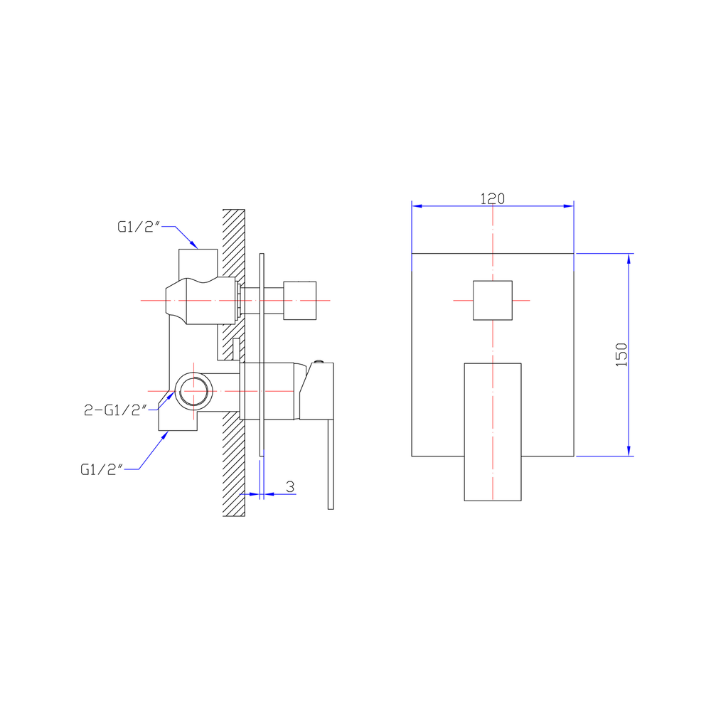 IKON ROSA WALL MIXER DIVERTER 150MM CHROME