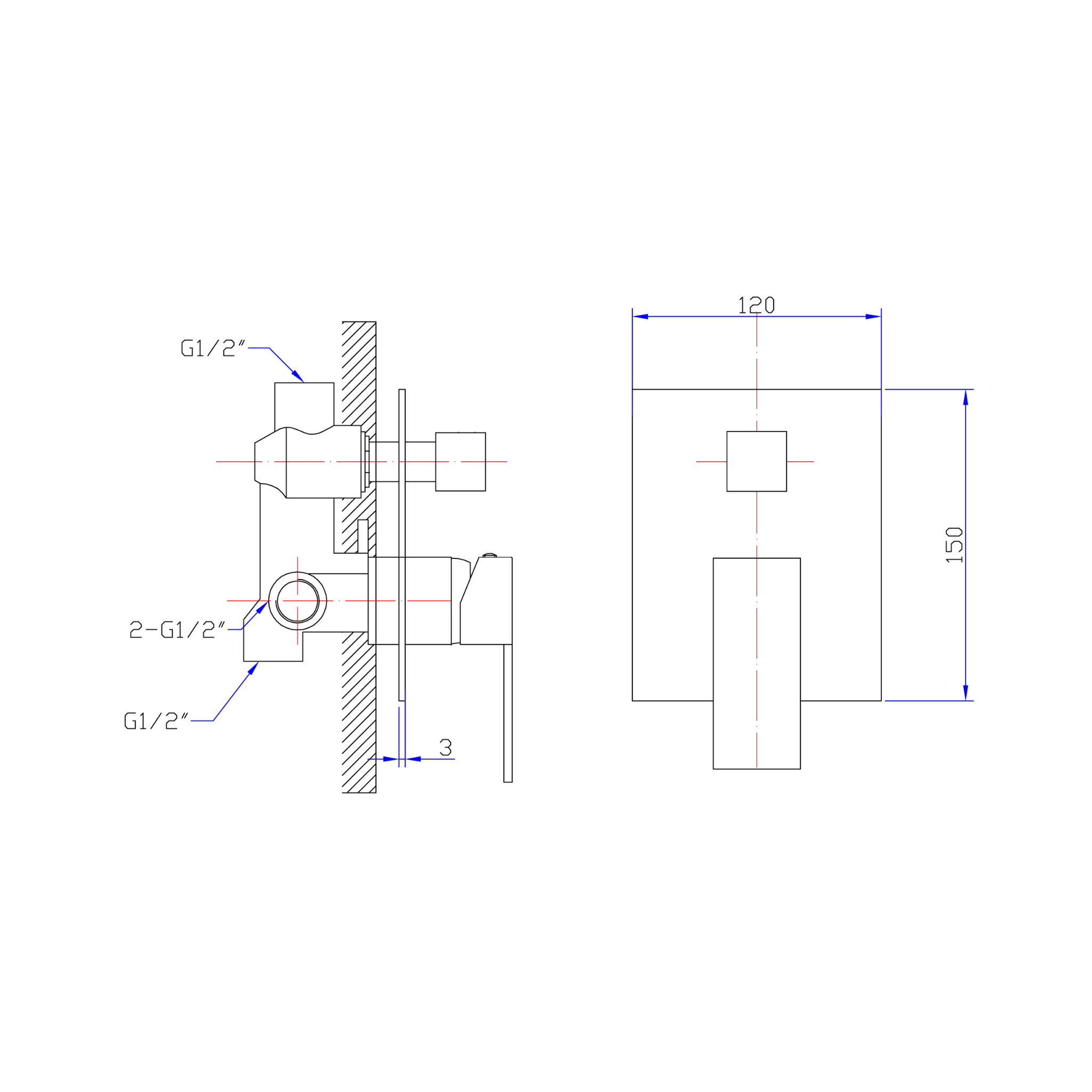 IKON ROSA WALL MIXER DIVERTER 150MM CHROME