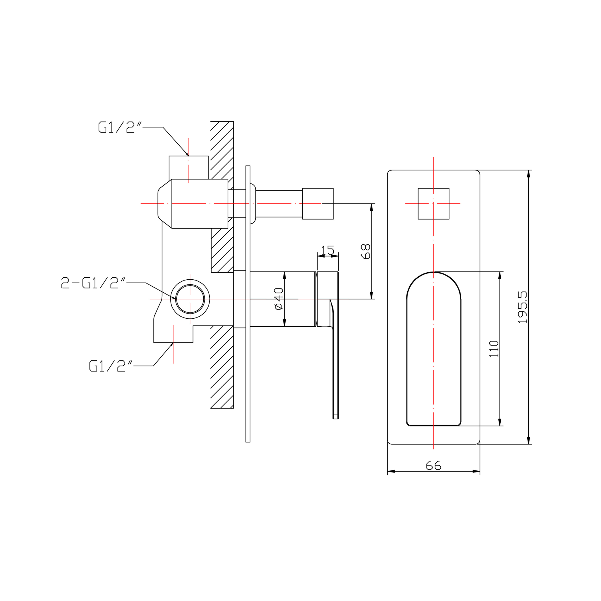 IKON RUKI WALL MIXER WITH DIVERTER 196MM CHROME