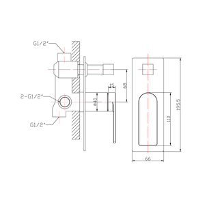 IKON RUKI WALL MIXER DIVERTER 196MM GUN METAL