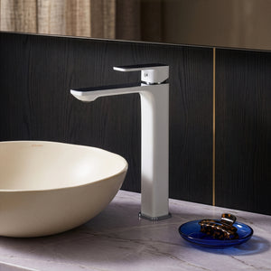 IKON SETO HIGH RISE BASIN MIXER 287MM WHITE AND CHROME