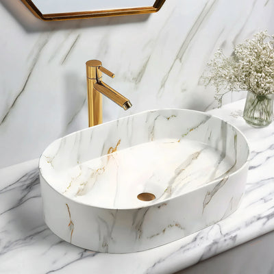 INFINITY ART BASIN CERAMIC MARBLE OVAL MATTE CARRARA 500MM