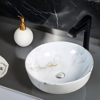 INFINITY ART BASIN CERAMIC MARBLE ROUND GLOSS CARRARA 415MM