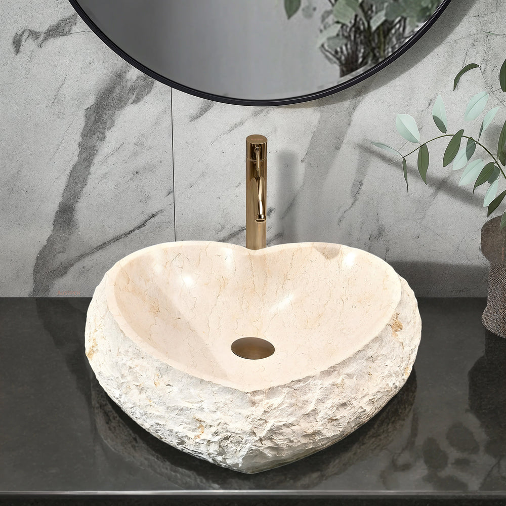 INFINITY ART BASIN NATURE STONE HEART SHAPE MARBLE 440MM