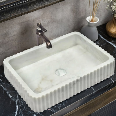 INFINITY ART BASIN NATURE STONE RECTANGULAR MARBLE MATTE WHITE 600MM