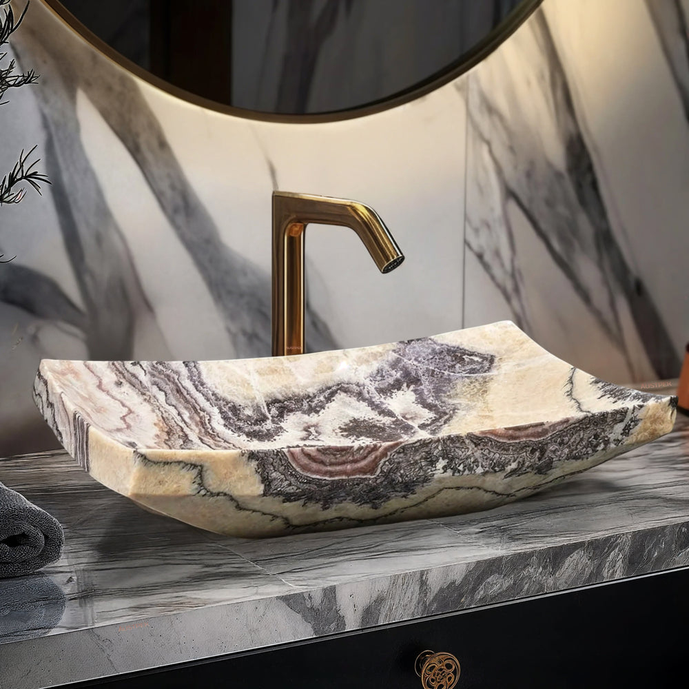 INFINITY ART BASIN NATURE STONE RECTANGULAR PURPLE ONYX 550MM