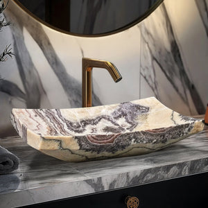 INFINITY ART BASIN NATURE STONE RECTANGULAR PURPLE ONYX 550MM