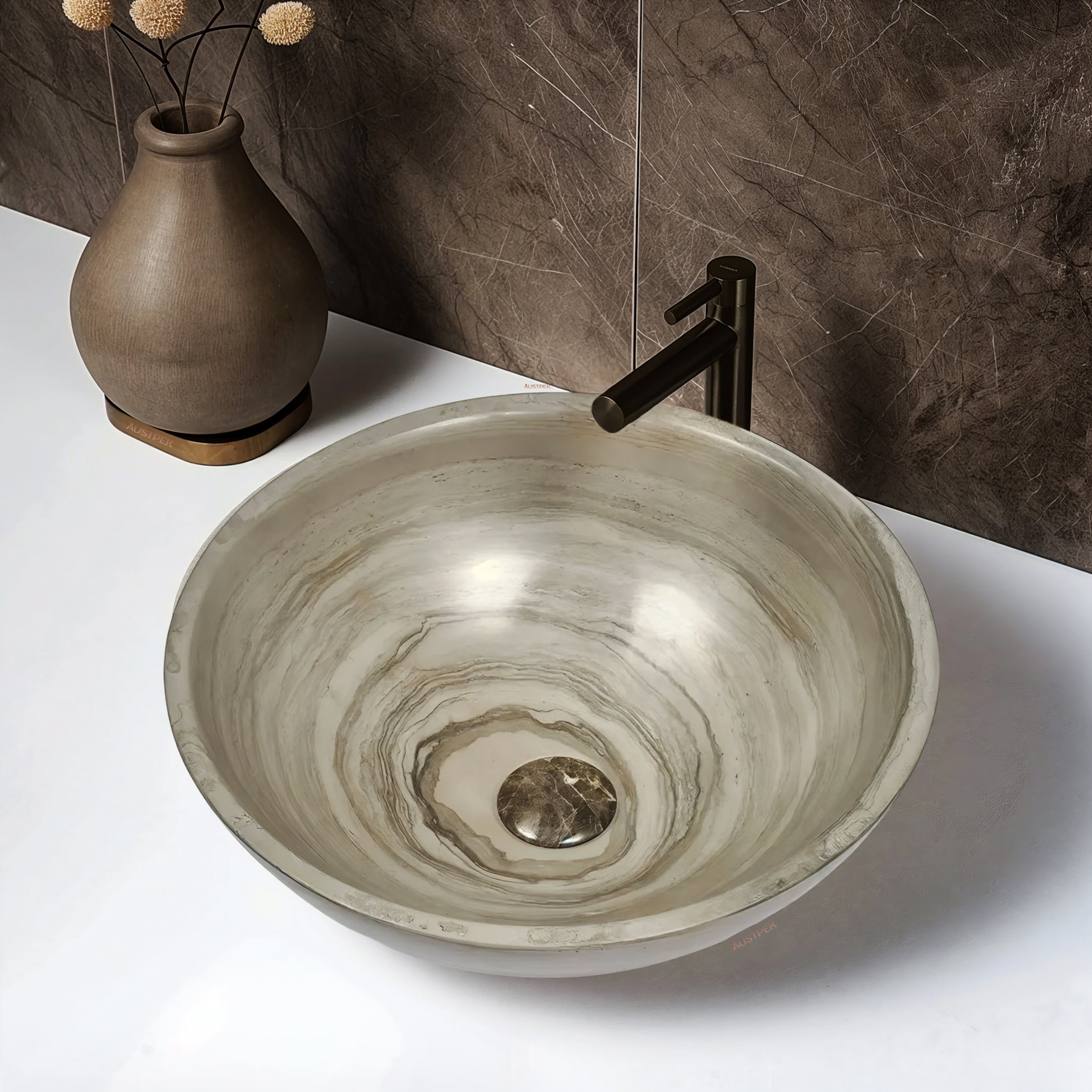 INFINITY ART BASIN NATURE STONE ROUND MARBLE 420MM