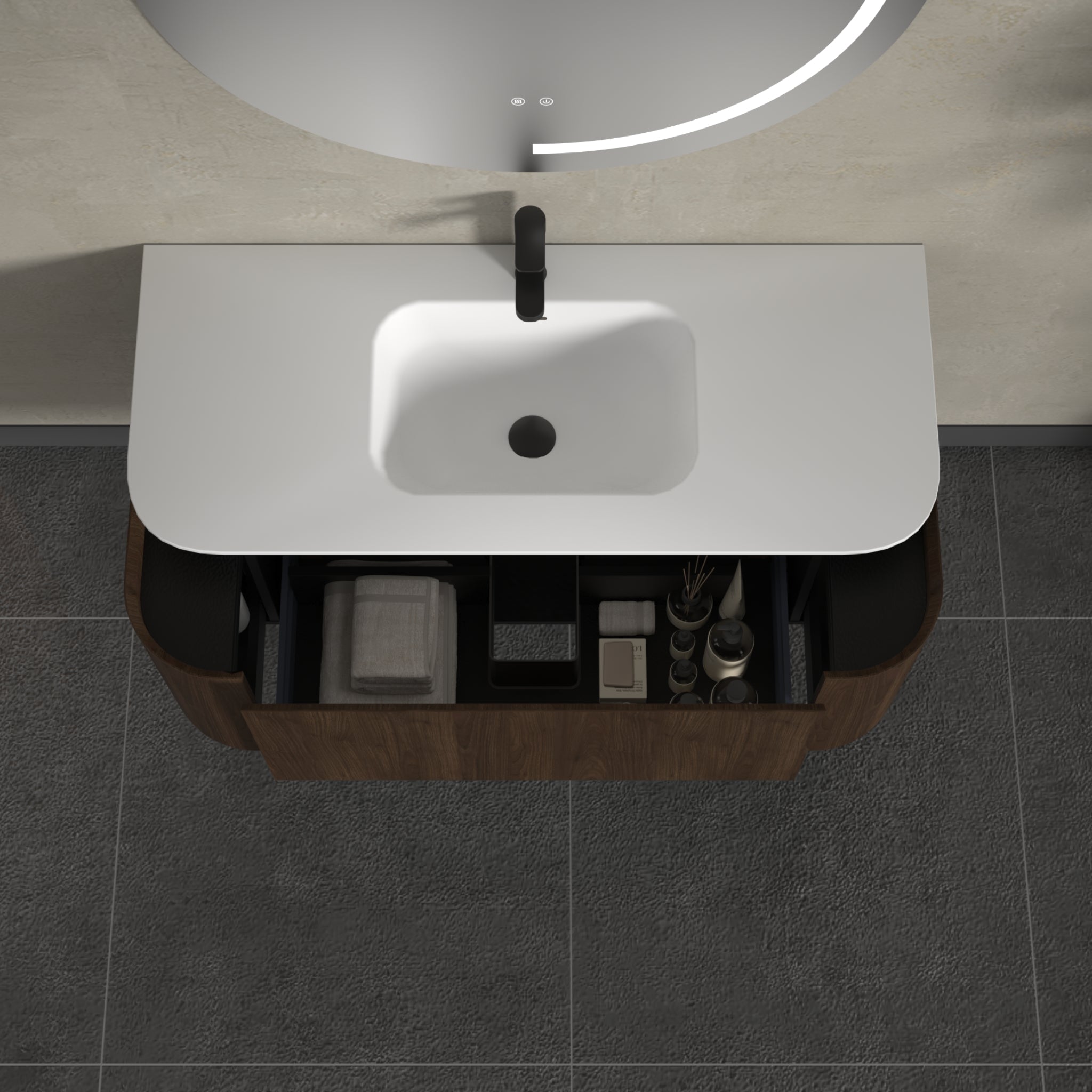 INFINITY FELIX WALNUT 1200MM SINGLE BOWL WALL HUNG VANITY