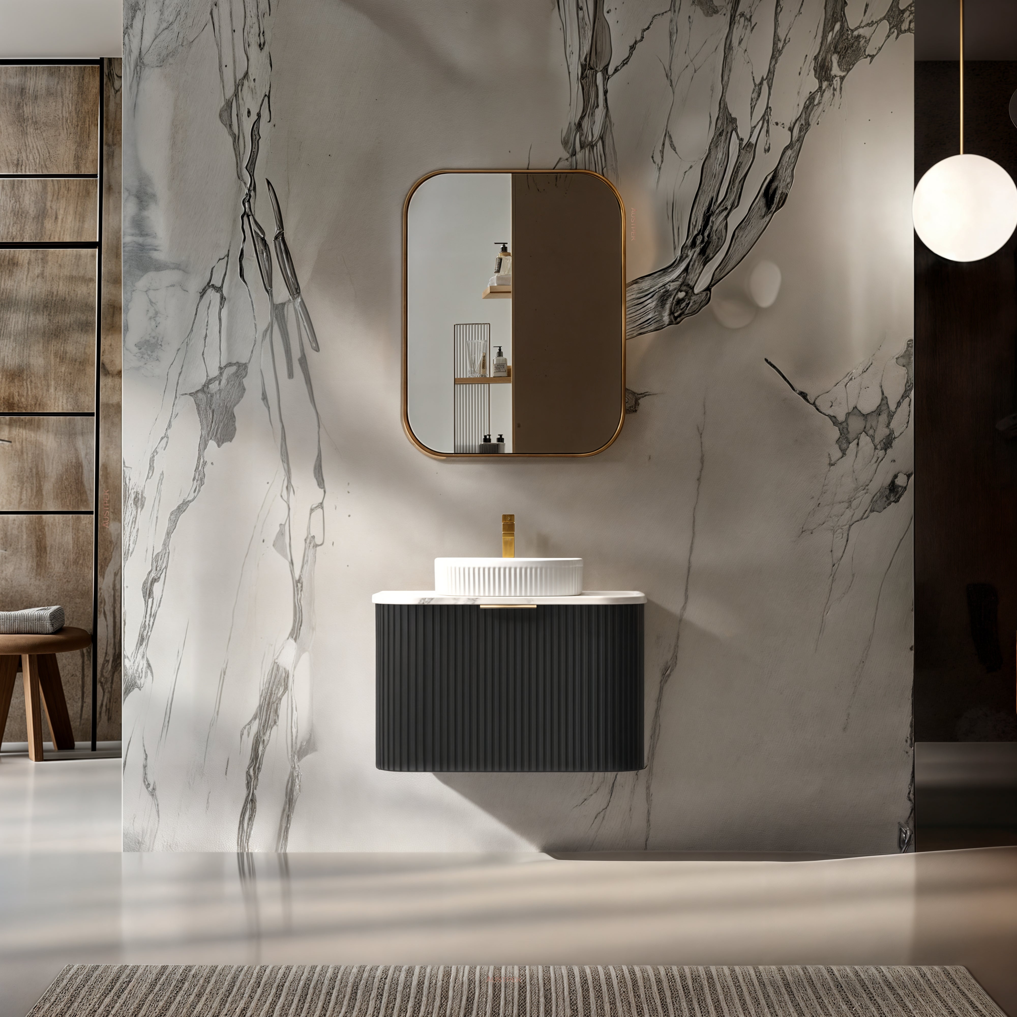 INFINITY RIO BLACK 600MM CURVED SINGLE BOWL WALL HUNG VANITY