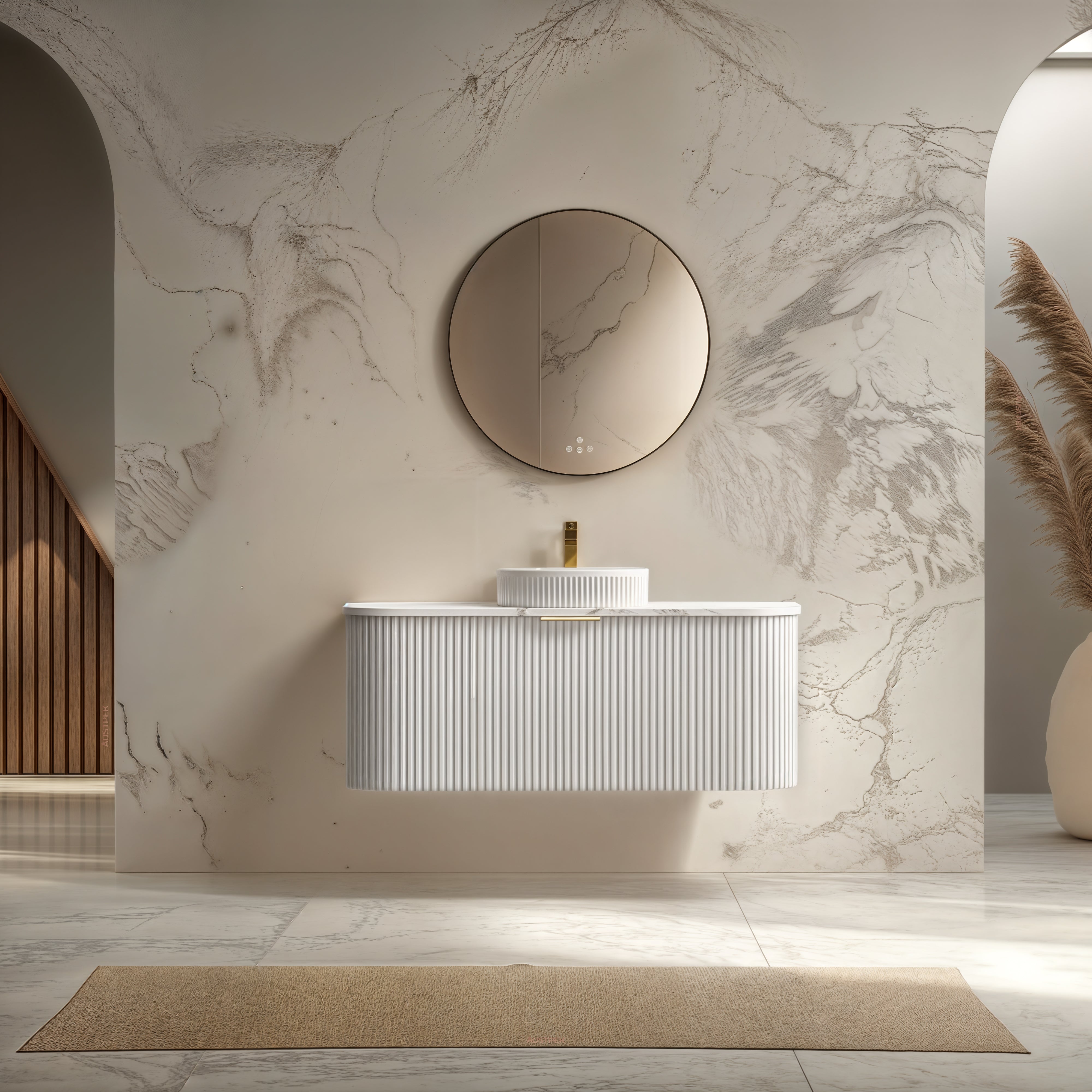 INFINITY RIO CURVED 1200MM MATTE WHITE WALL HUNG VANITY W/ GERMAN HETTICH RUNNERS