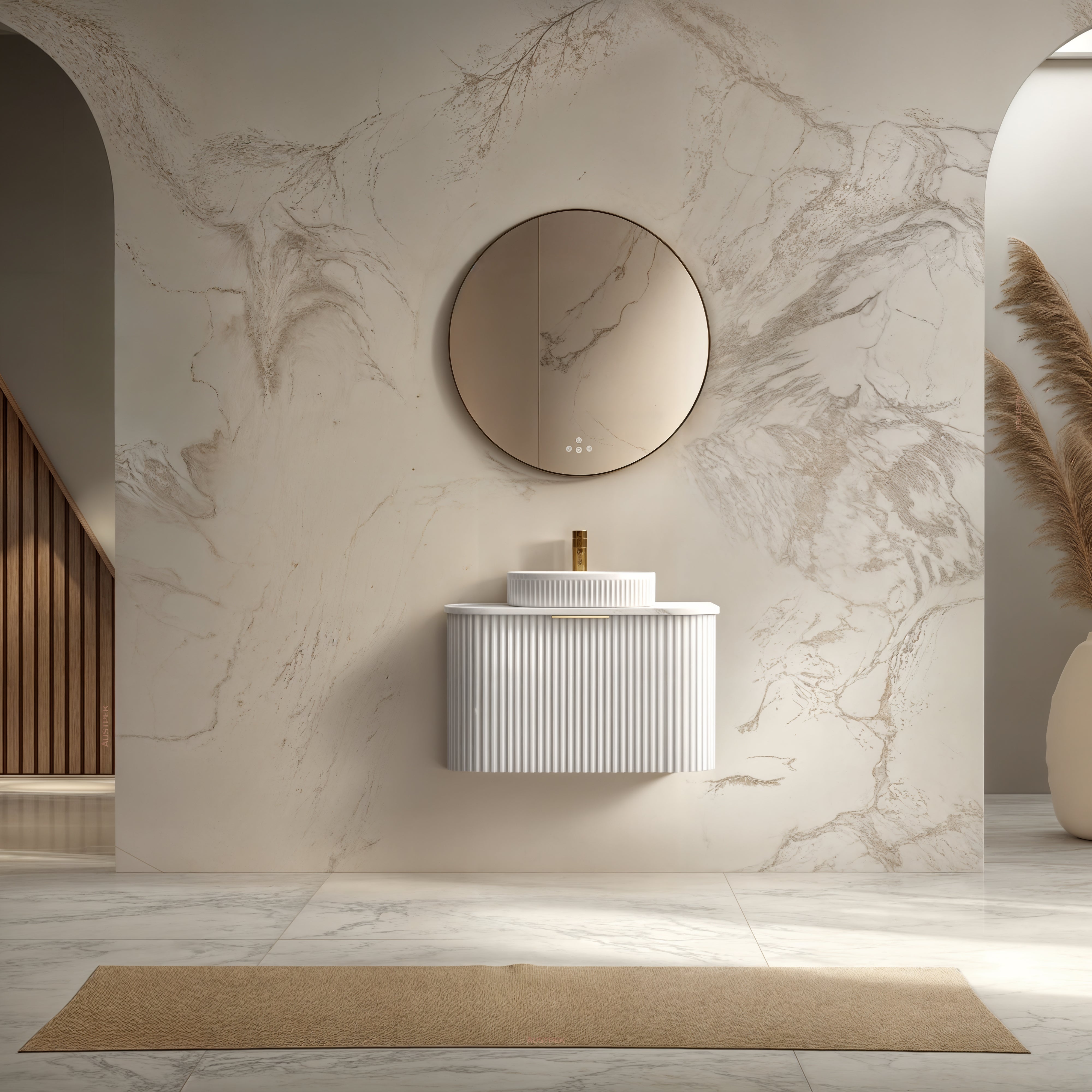 INFINITY RIO MATTE WHITE 600MM CURVE SINGLE BOWL WALL HUNG VANITY