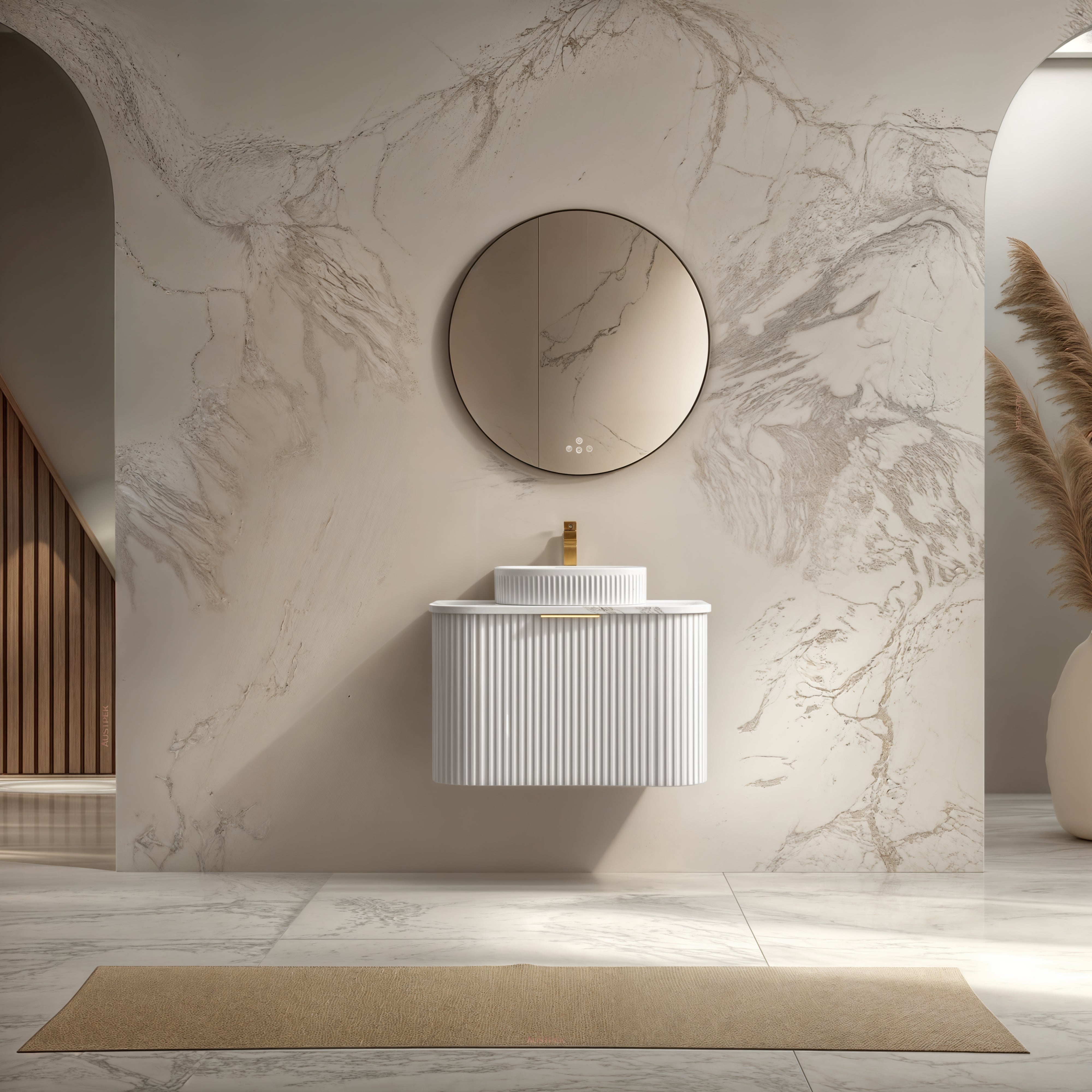 INFINITY RIO MATTE WHITE 750MM CURVE SINGLE BOWL WALL HUNG VANITY