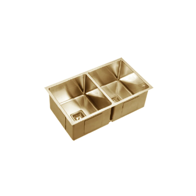 VEROTTI INOX DOUBLE BOWL UNIVERSAL STAINLESS STEEL KITCHEN SINK BRUSHED BRASS 865MM