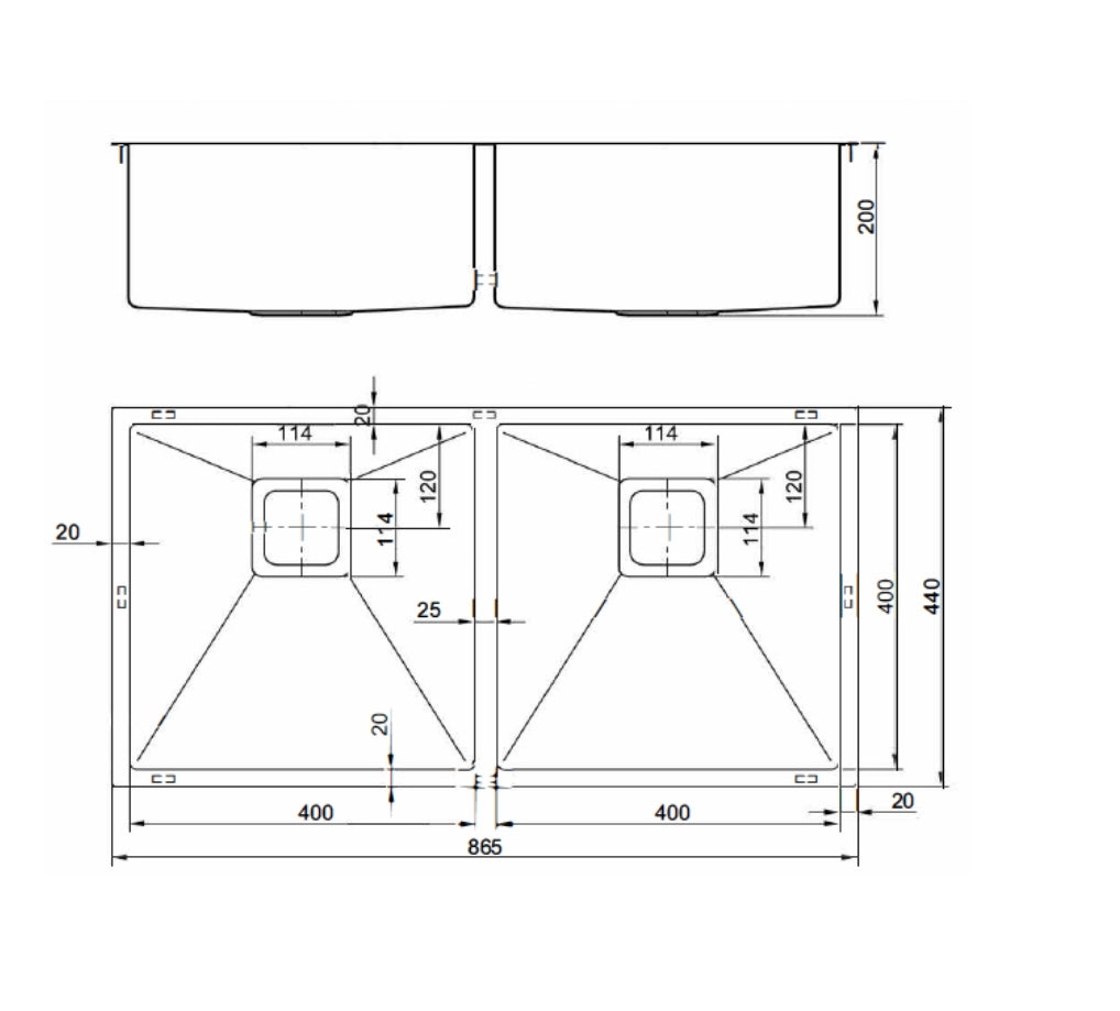 VEROTTI INOX DOUBLE BOWL UNIVERSAL STAINLESS STEEL KITCHEN SINK 865MM