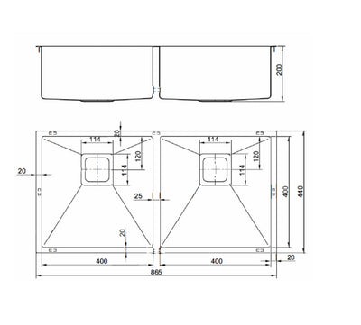 VEROTTI INOX DOUBLE BOWL UNIVERSAL STAINLESS STEEL KITCHEN SINK 865MM