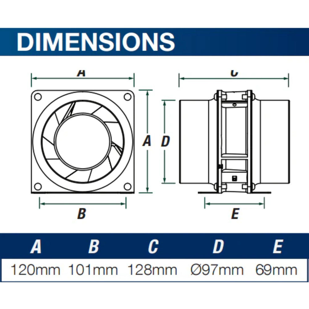 VENTAIR INLINE AXIAL EXHAUST FAN BLACK (AVAILABLE IN 100MM AND 150MM)