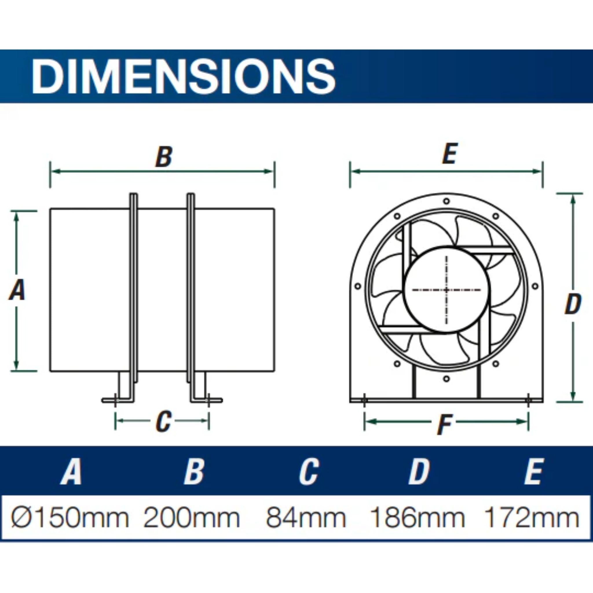 VENTAIR INLINE AXIAL EXHAUST FAN BLACK (AVAILABLE IN 100MM AND 150MM)
