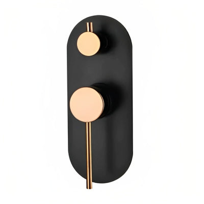INSPIRE ROUL WALL DIVERTER MIXER 200MM MATTE BLACK AND ROSE GOLD