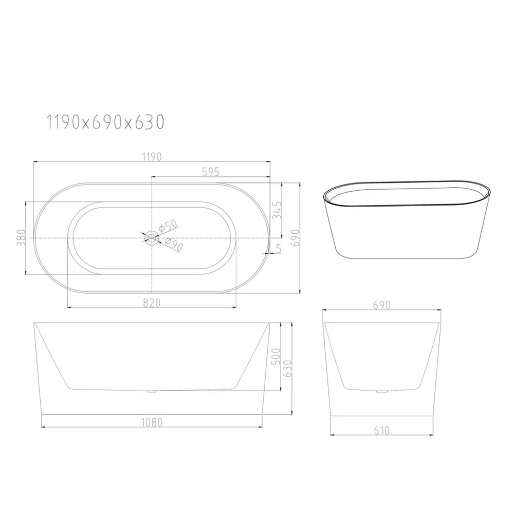 MERCIO ISEO FREESTANDING BATHTUB GLOSS WHITE (AVAILABLE IN MULTIPLE SIZES)