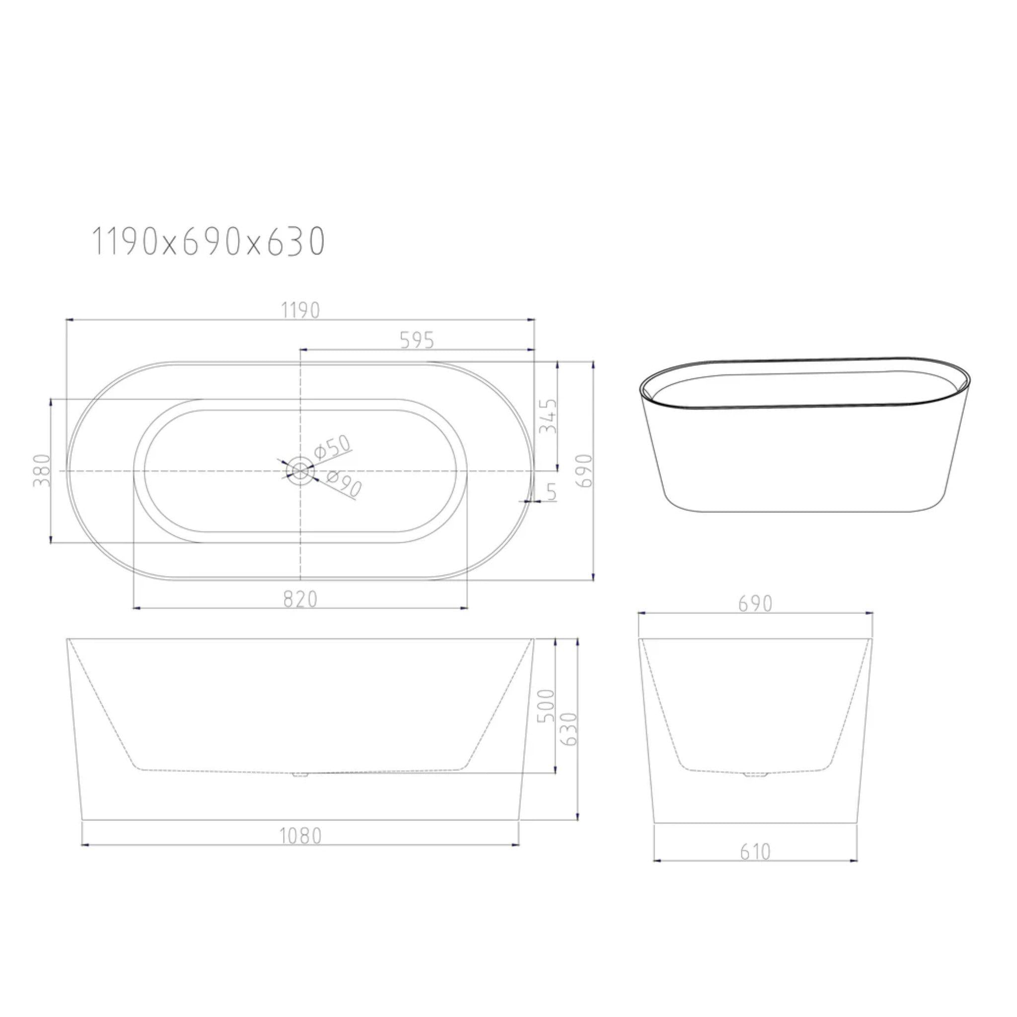 MERCIO ISEO FREESTANDING BATHTUB GLOSS WHITE (AVAILABLE IN MULTIPLE SIZES)