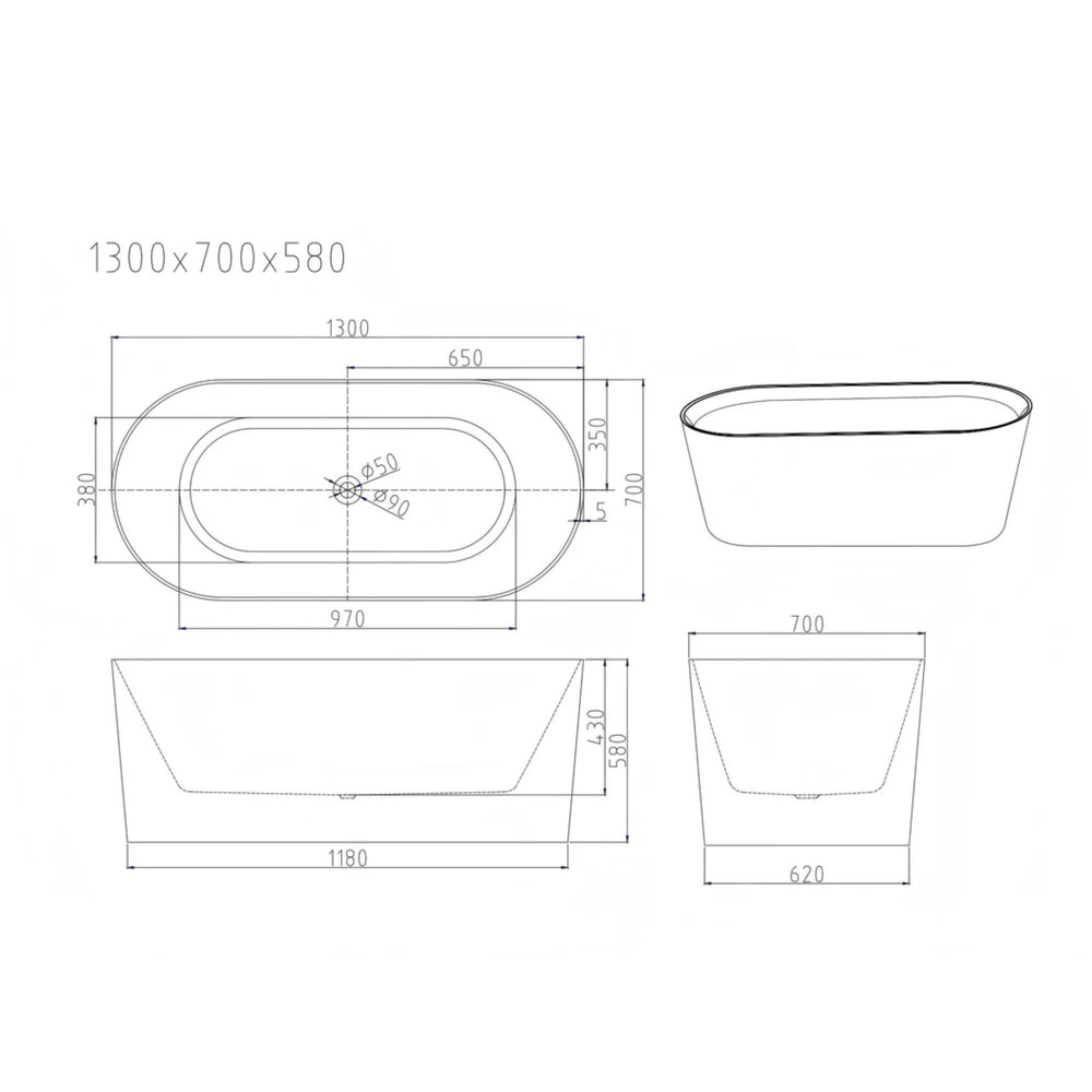 MERCIO ISEO FREESTANDING BATHTUB GLOSS WHITE (AVAILABLE IN MULTIPLE SIZES)