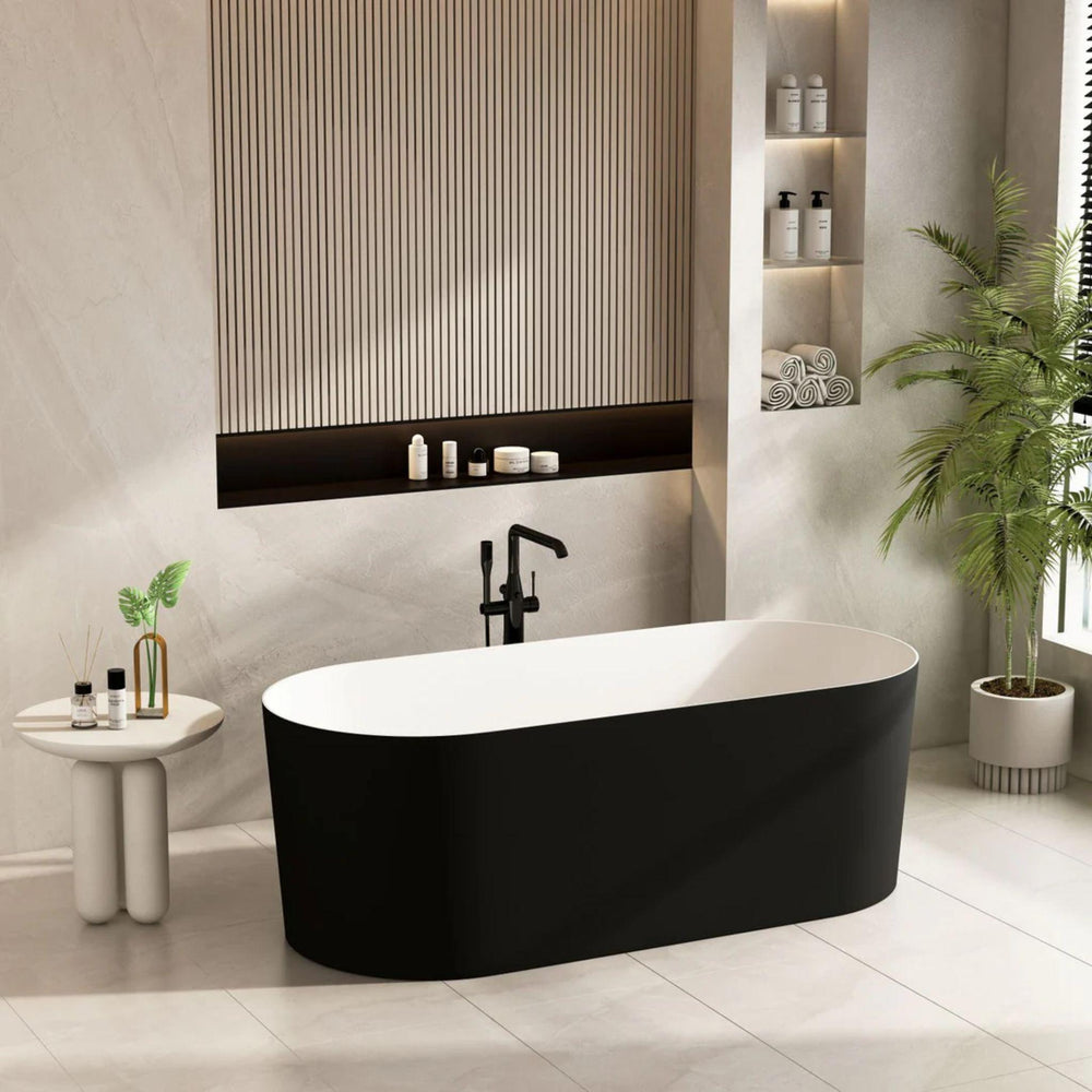 MERCIO ISEO FREESTANDING BATHTUB GLOSS BLACK AND WHITE 1500MM