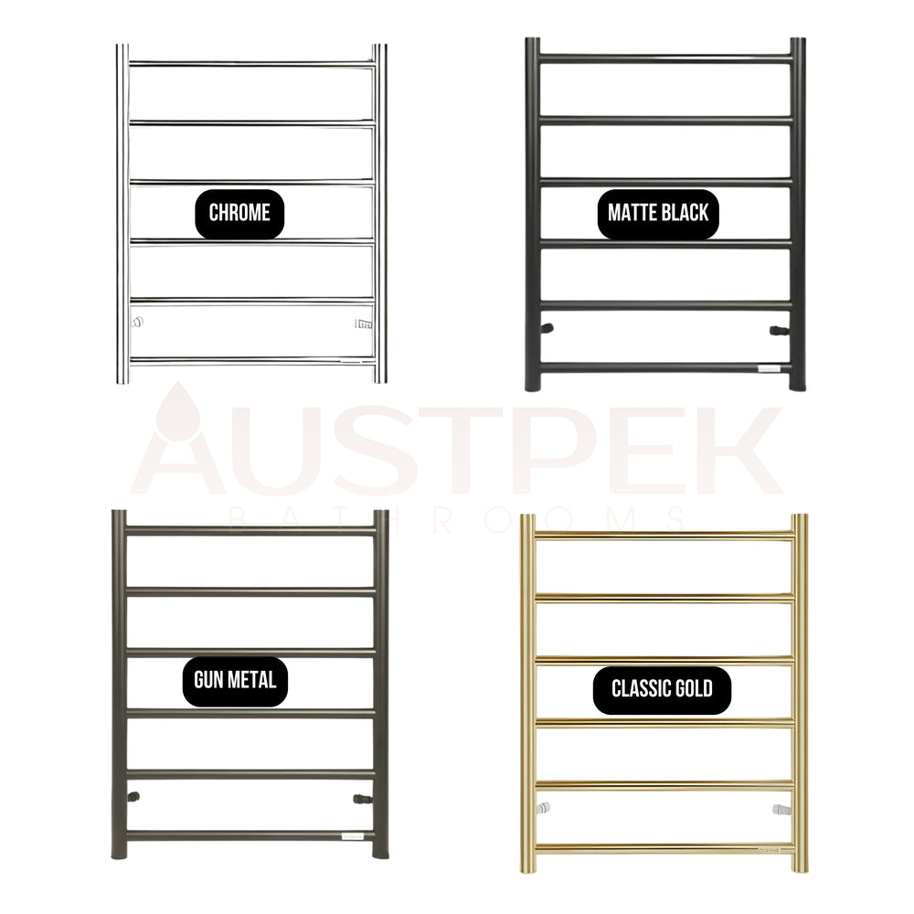 INSPIRE HEATED TOWEL RAIL 6 BAR ROUND MATTE BLACK 650MM