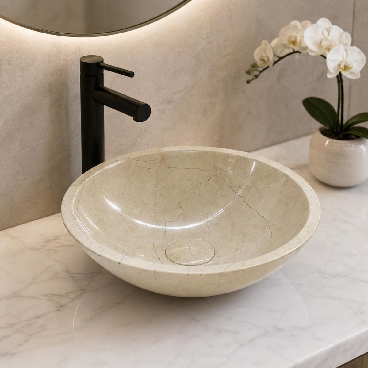INFINITY ART BASIN ABOVE COUNTER ROUND MARBLE 420MM