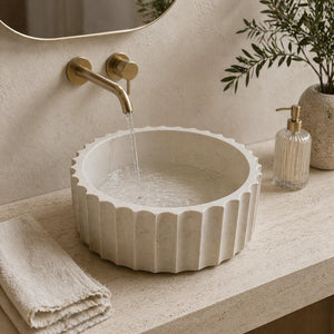 INFINITY ART BASIN FLUTED ABOVE COUNTER ROUND MARBLE 420MM