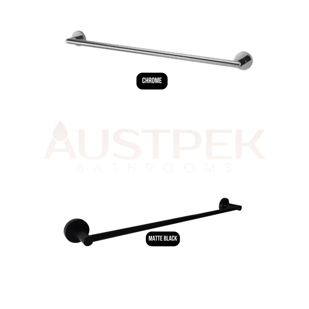 INSPIRE RONDO SINGLE NON-HEATED TOWEL RAIL MATTE BLACK 600MM AND 750MM
