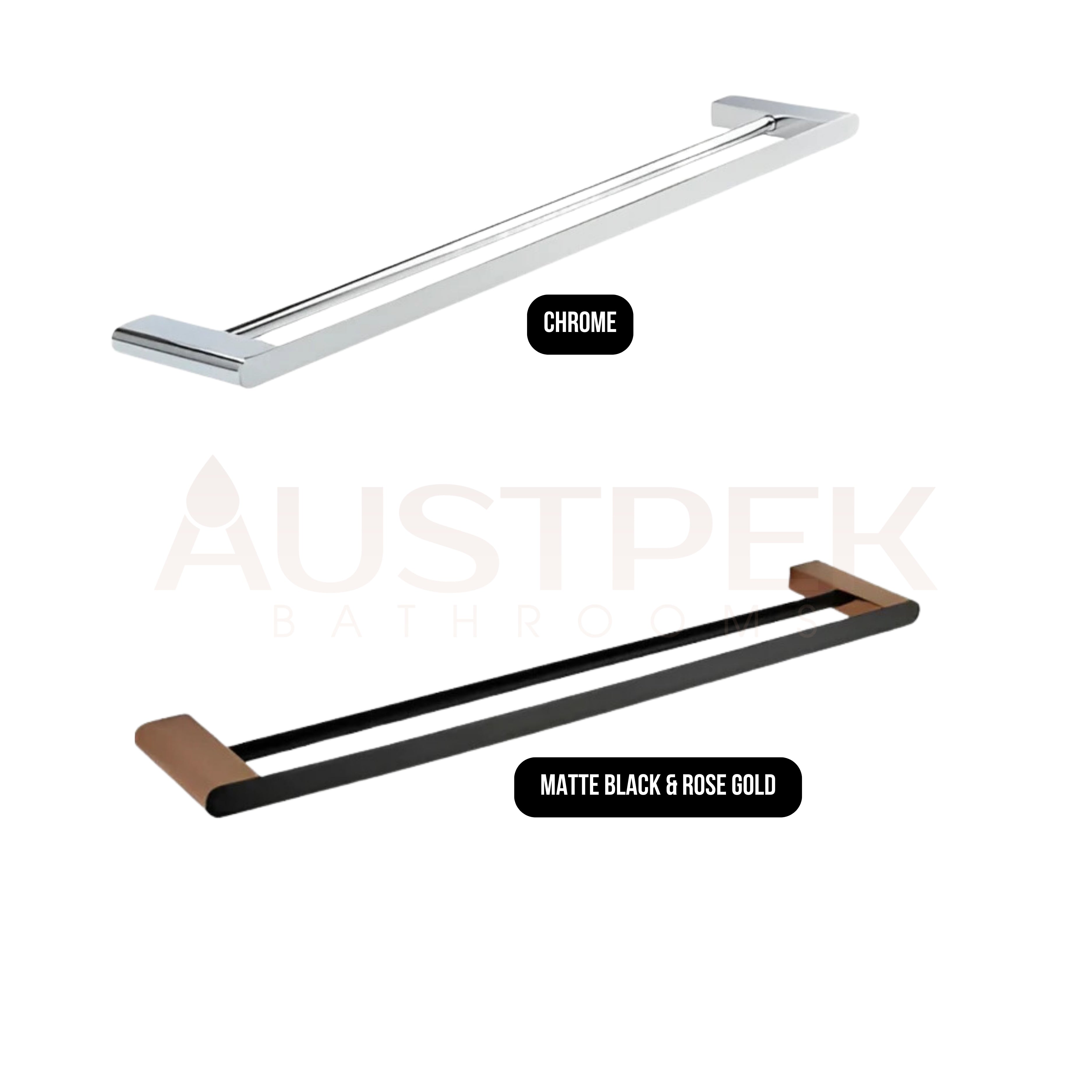 INSPIRE ZEVIO DOUBLE NON-HEATED TOWEL RAIL MATTE BLACK AND ROSE GOLD 600MM AND 750MM