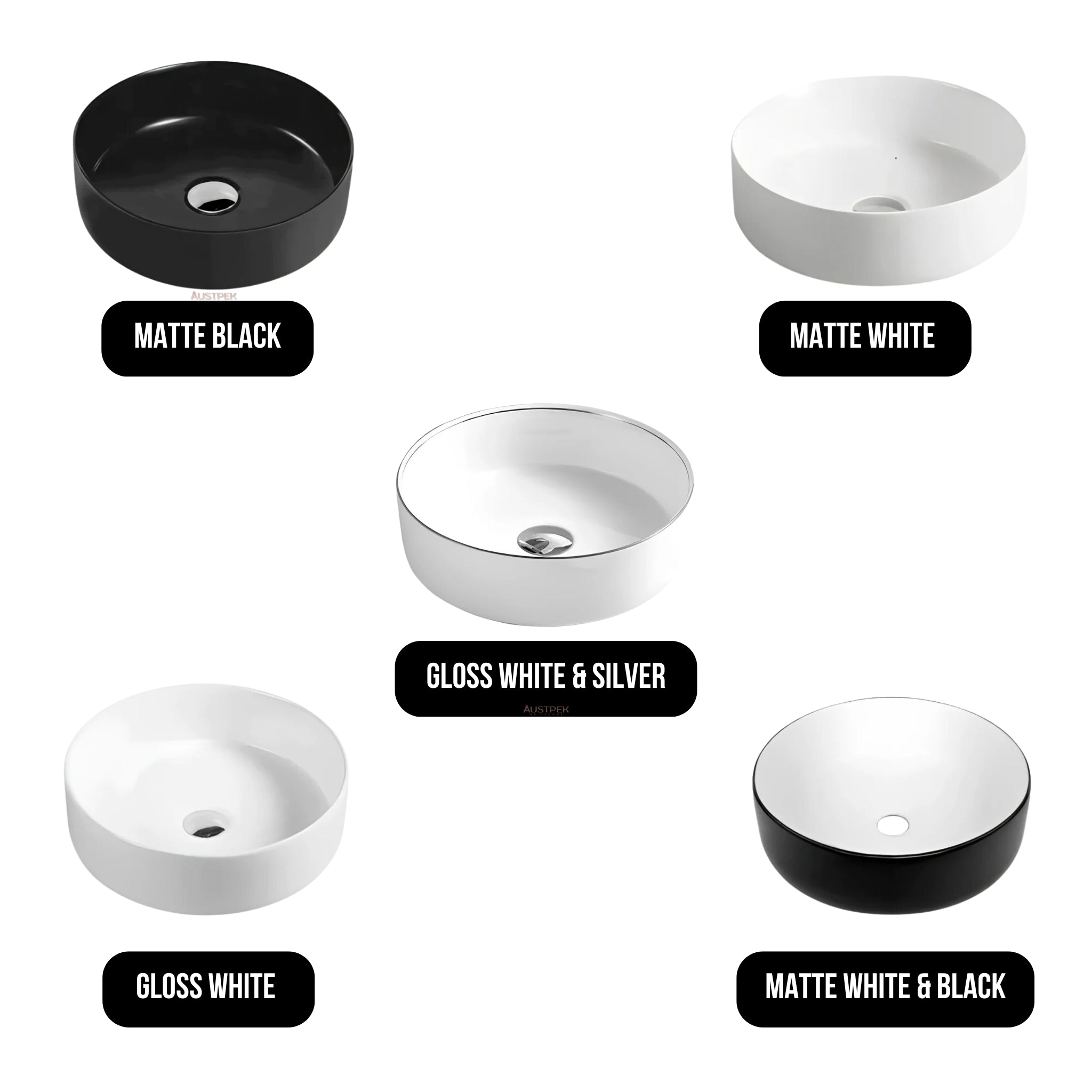 INSPIRE RADIUS ROUND BASIN MATTE WHITE AND BLACK 355MM