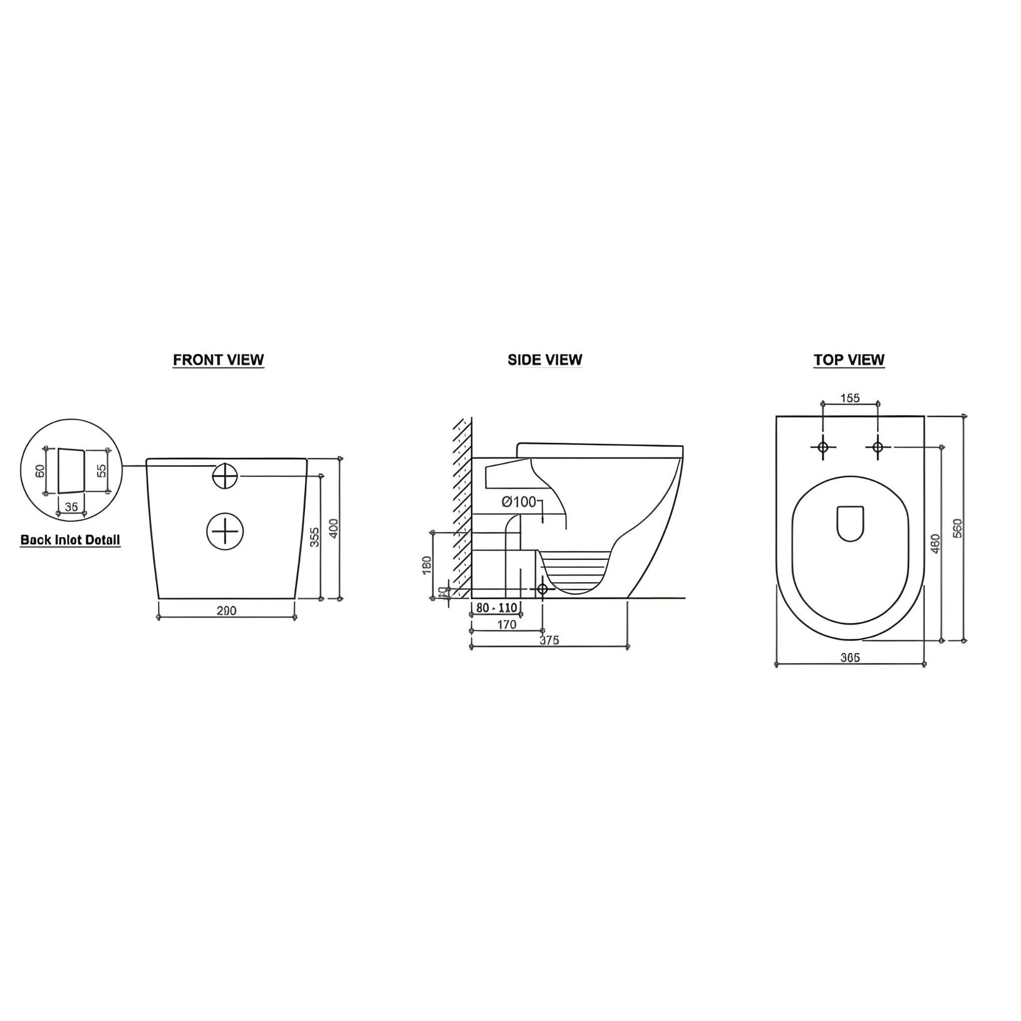 INSPIRE VOGHERA RIMLESS WALL-FACED TOILET PAN GLOSS WHITE