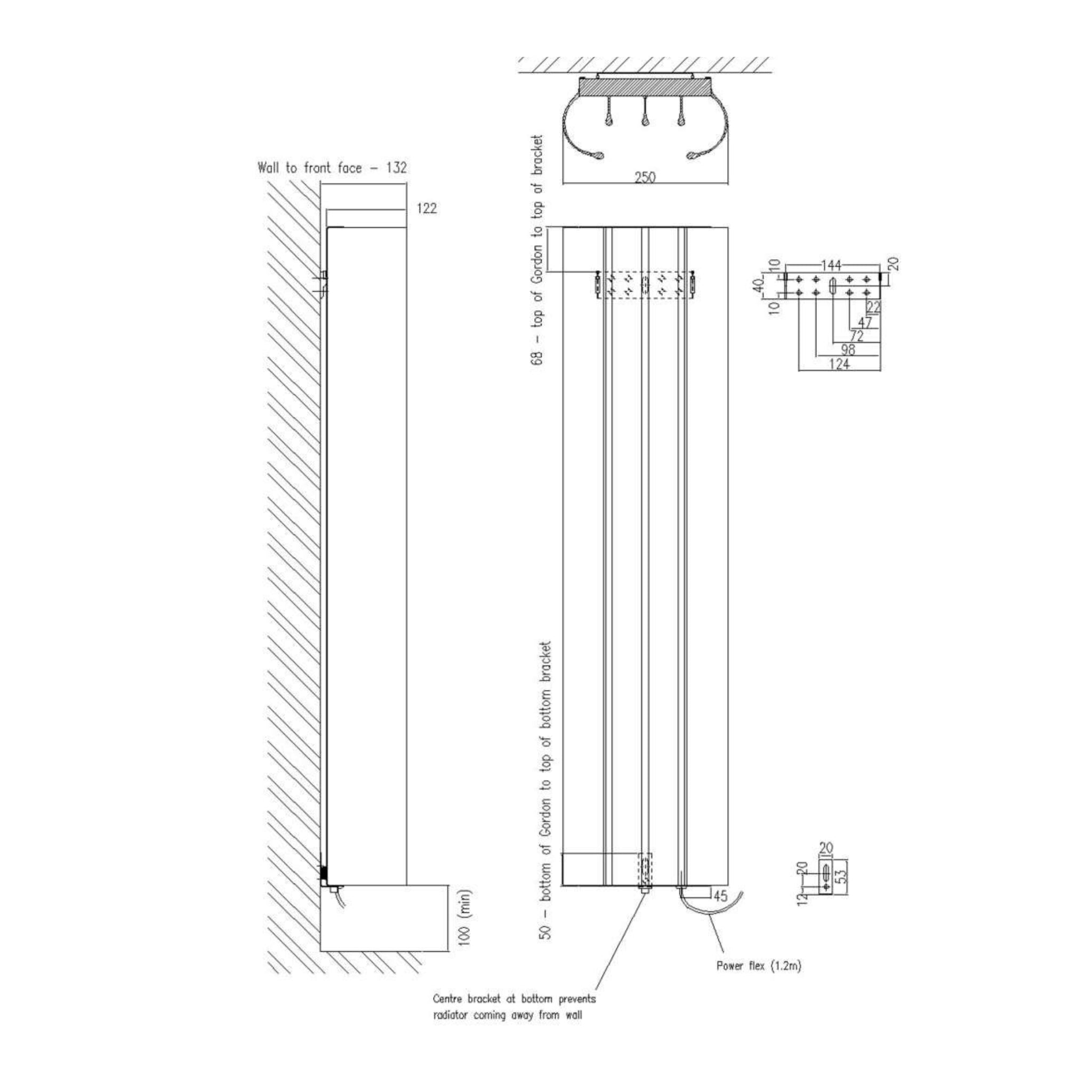 ESKIMO LOOP VERTICAL SINGLE HEATED TOWEL RAIL WHITE 230MM