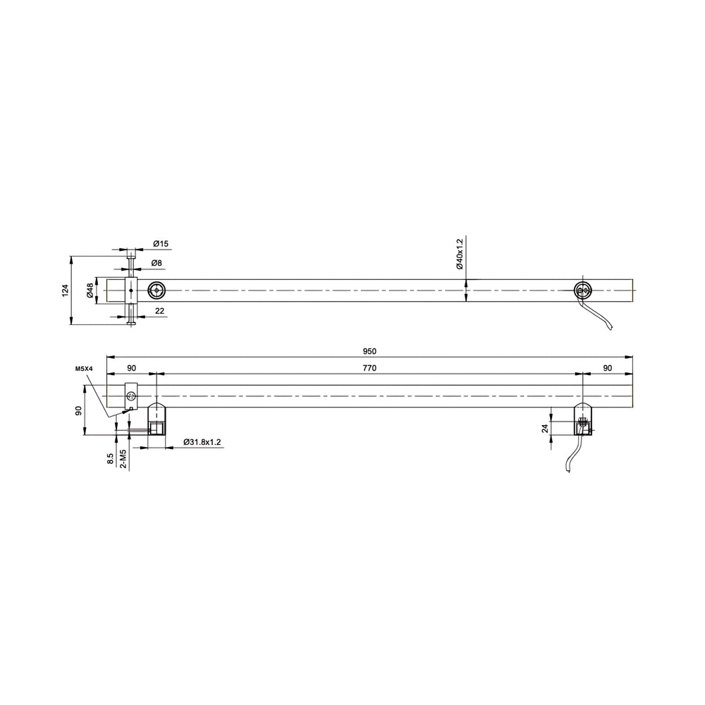 LINSOL ALLEGRA ROUND VERTICAL HEATED TOWEL RAIL WITH T-BAR CHROME 950MM