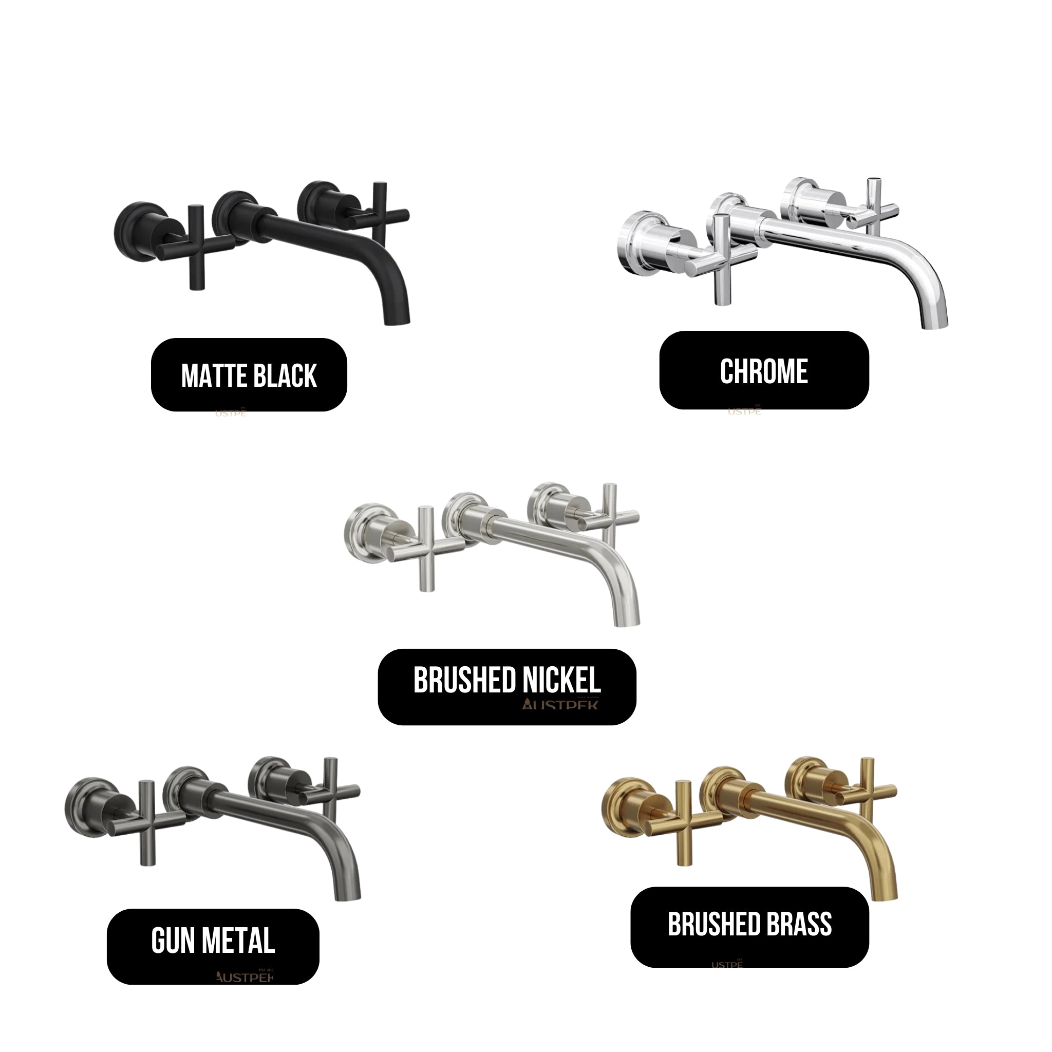 LINSOL TRE CROSS HANDLE BATH SET BRUSHED BRASS