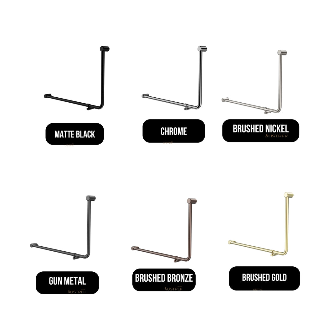 NERO MECCA CARE 32MM DDA ACCESSIBLE TOILET 90 DEGREE BENT TUBE GRAB RAIL 600X1000MM GUN METAL