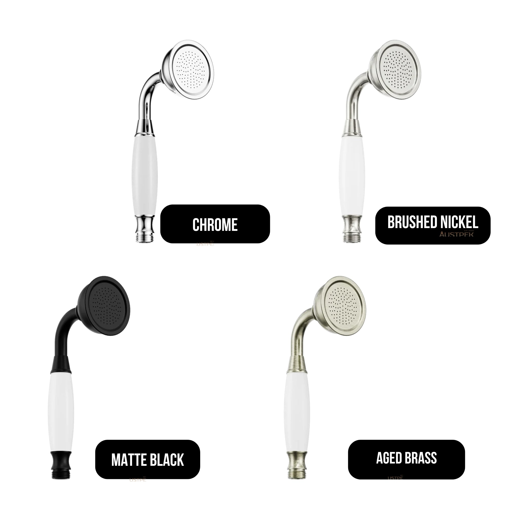 NERO YORK HAND SHOWER WITH WHITE PORCELAIN 212MM CHROME