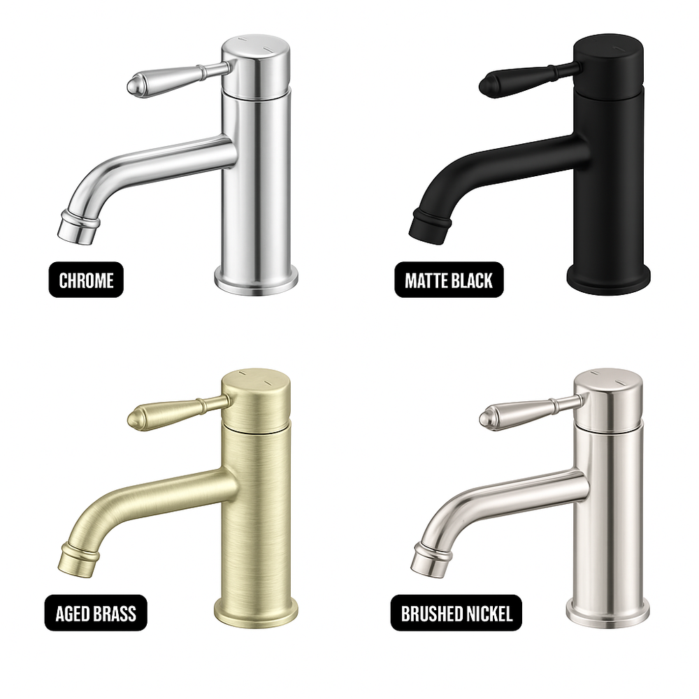 NERO YORK STRAIGHT BASIN MIXER WITH METAL LEVER 170MM BRUSHED NICKEL