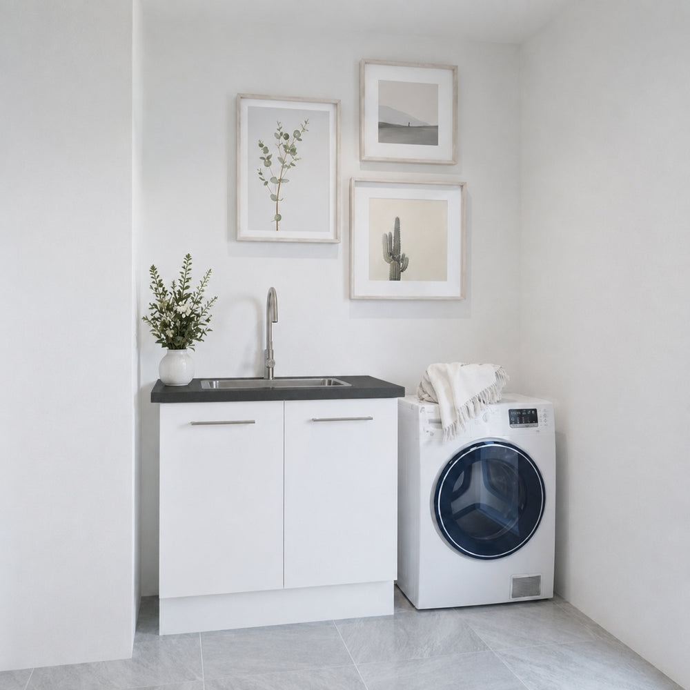 TIMBERLINE POLYTEC INK FABRINI MATTE SINGLE BOWL LAUNDRY LAMINATE BENCHTOP