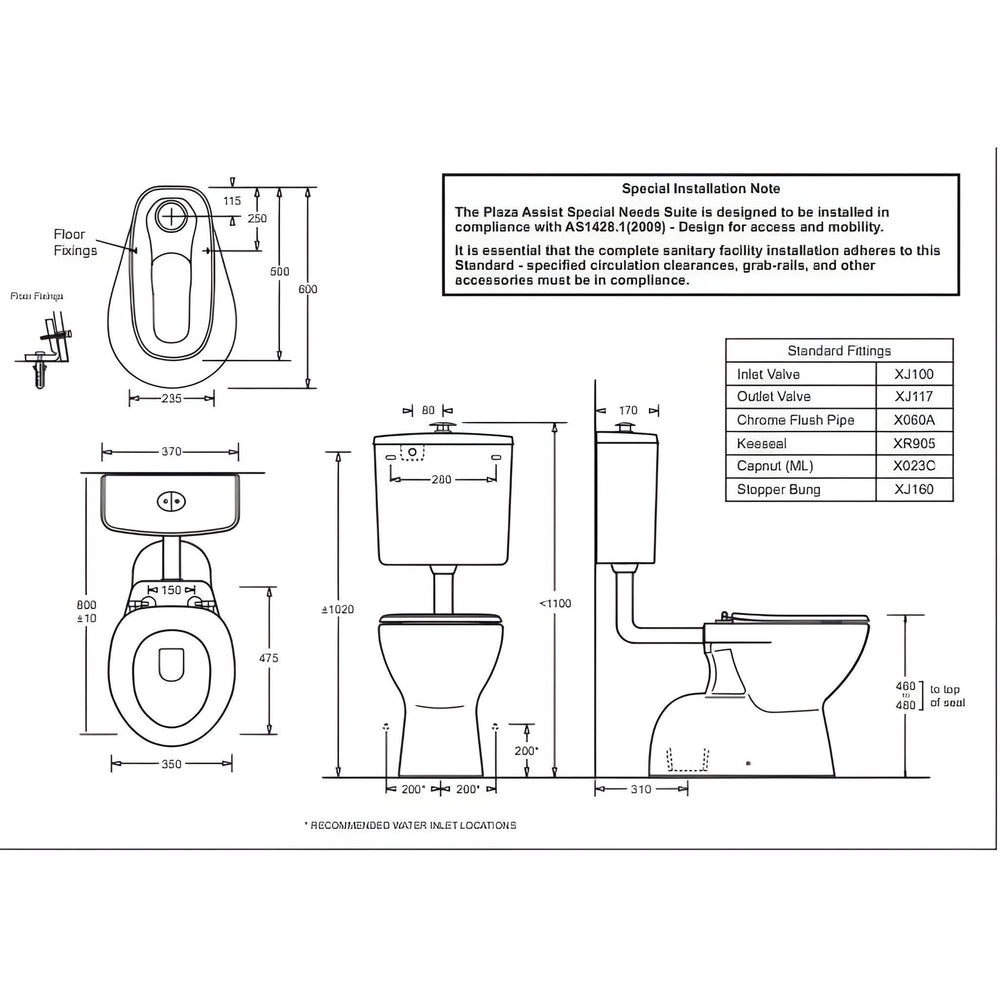 JOHNSON SUISSE PLAZA ASSIST DELUXE VC SPECIAL NEEDS TOILETS GLOSS WHITE