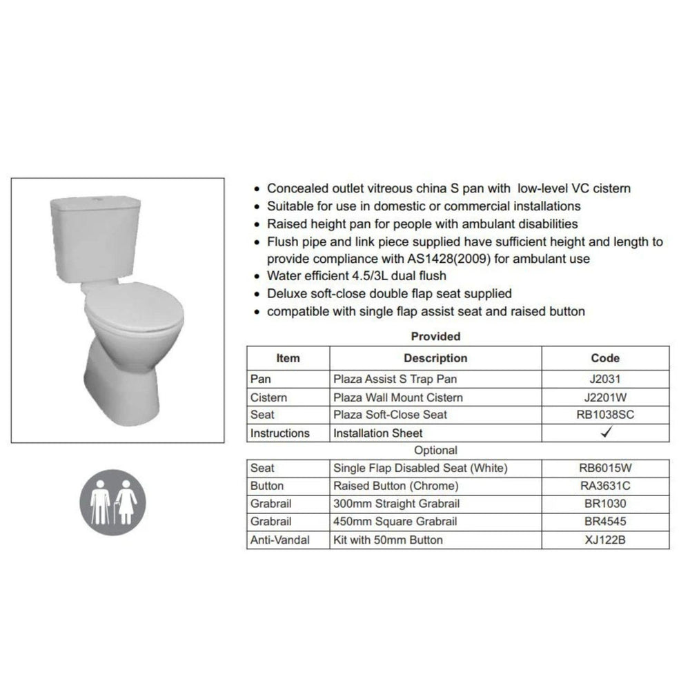 JOHNSON SUISSE PLAZA DELUXE VC AMBULANT TOILET SUITE GLOSS WHITE