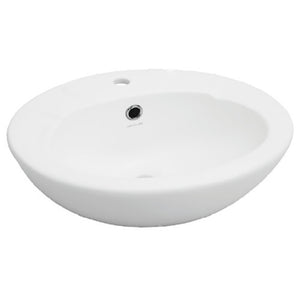 JOHNSON SUISSE AVON SEMI-RECESSED COUNTER TOP BASINS ONE TAPHOLE WITH JS BOTTLE TRAP AND CHROME POP-UP WASTE WHITE 495MM