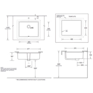 JOHNSON SUISSE QUADO RECTANGULAR UNDER COUNTER BASINS WHITE 477MM
