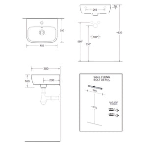 JOHNSON SUISSE EMILIA WALL HUNG BASINS WHITE 450MM