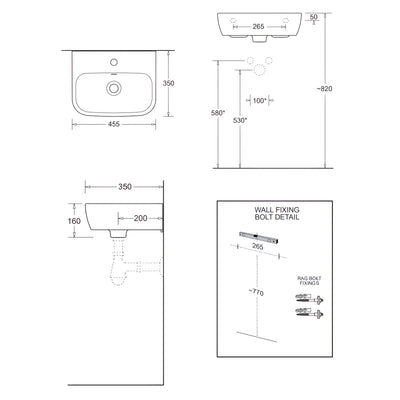 JOHNSON SUISSE EMILIA WALL HUNG BASINS WHITE 450MM