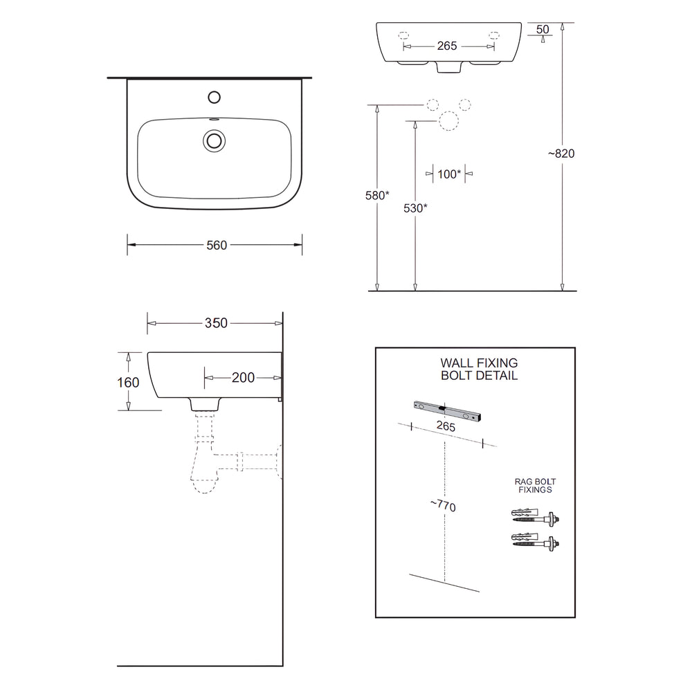 JOHNSON SUISSE EMILIA WALL HUNG BASINS WHITE 550MM