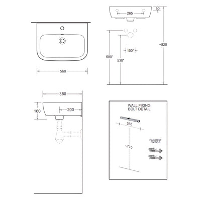 JOHNSON SUISSE EMILIA WALL HUNG BASINS WHITE 550MM