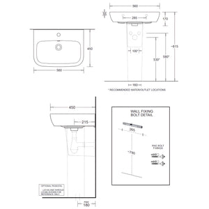 JOHNSON SUISSE EMILIA WALL HUNG BASINS WITH SHROUD WHITE 560MM